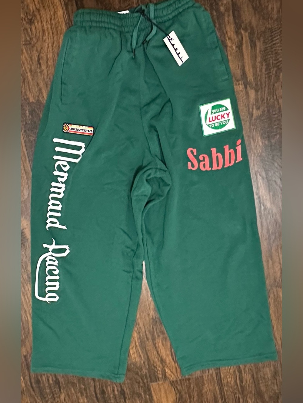 SABBI Mermaid Racing Wide Leg Sweatpants in Green